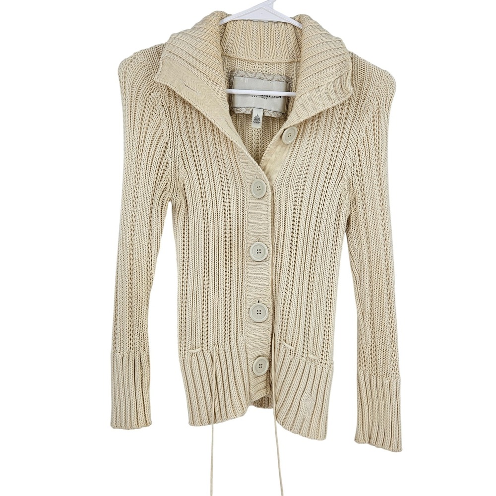 VTG y2k Abercrombie & Fitch Cardigan Sweater Cream Rib Knit Button Down Collar L
